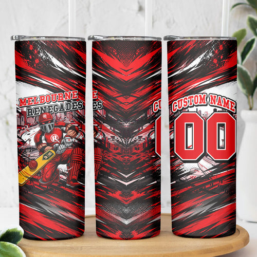 Personalised Melbourne Renegades Cricket Fan Pride Skinny Tumbler Dynamic Cricket Graphic Art With Melbourne City Skyline