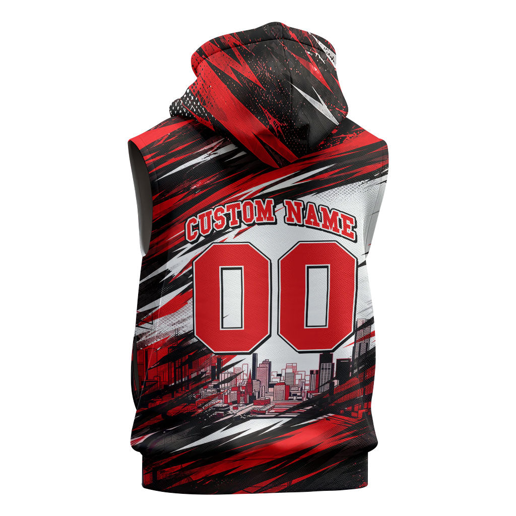 Personalised Melbourne Renegades Cricket Fan Pride Sleeveless Hoodie Dynamic Cricket Graphic Art With Melbourne City Skyline