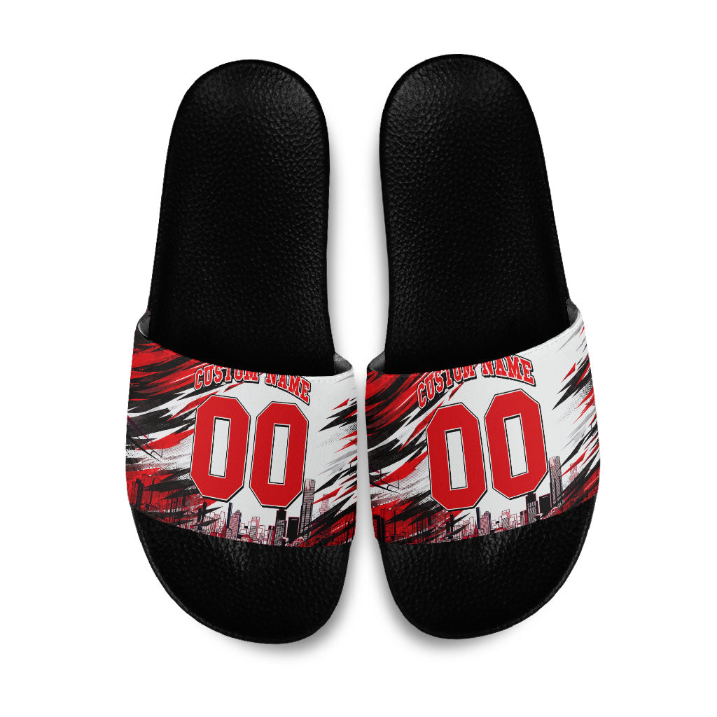Personalised Melbourne Renegades Cricket Fan Pride Slide Sandals Dynamic Cricket Graphic Art With Melbourne City Skyline