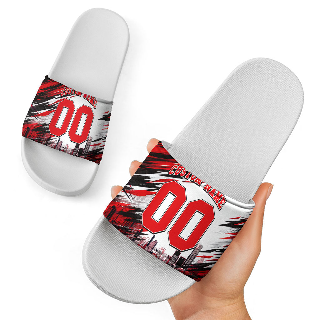 Personalised Melbourne Renegades Cricket Fan Pride Slide Sandals Dynamic Cricket Graphic Art With Melbourne City Skyline