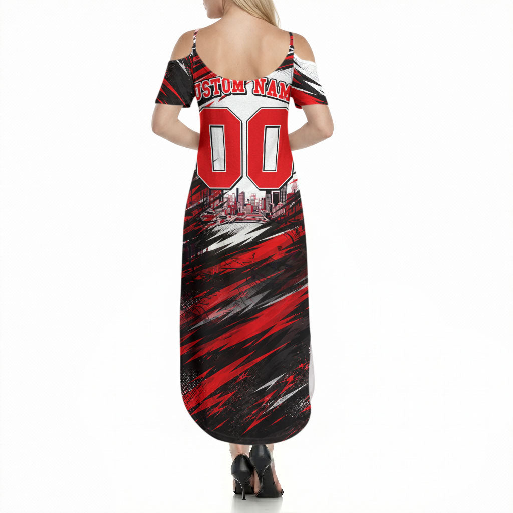 Personalised Melbourne Renegades Cricket Fan Pride Summer Maxi Dress Dynamic Cricket Graphic Art With Melbourne City Skyline