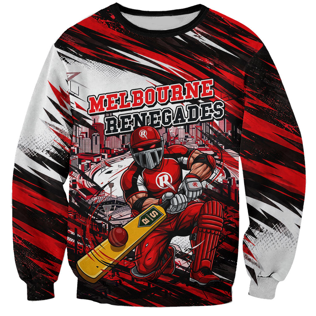 Personalised Melbourne Renegades Cricket Fan Pride Sweatshirt Dynamic Cricket Graphic Art With Melbourne City Skyline
