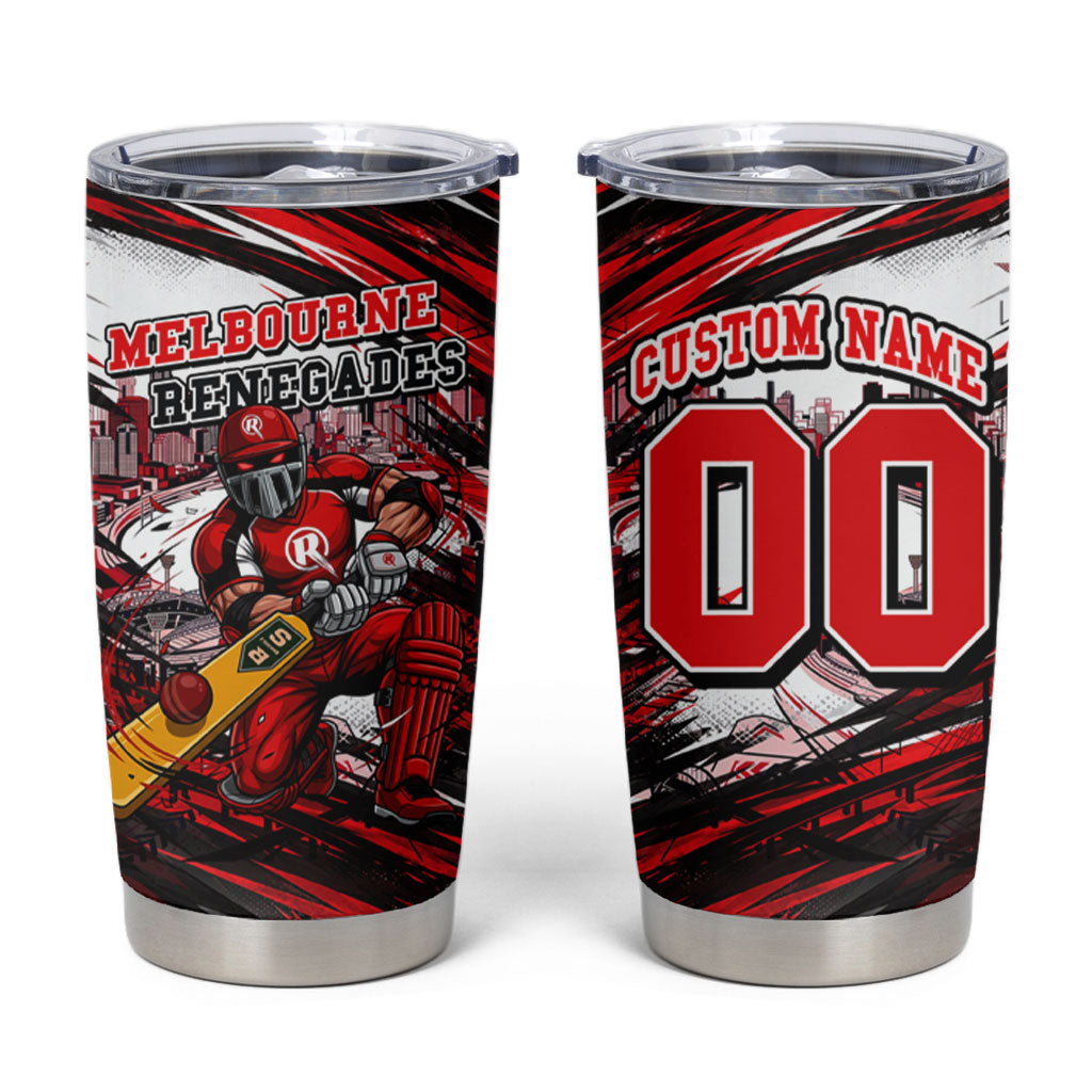 Personalised Melbourne Renegades Cricket Fan Pride Tumbler Cup Dynamic Cricket Graphic Art With Melbourne City Skyline