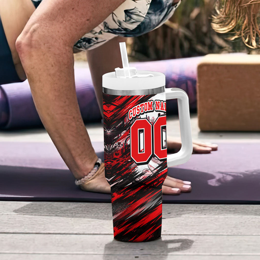 Personalised Melbourne Renegades Cricket Fan Pride Tumbler With Handle Dynamic Cricket Graphic Art With Melbourne City Skyline