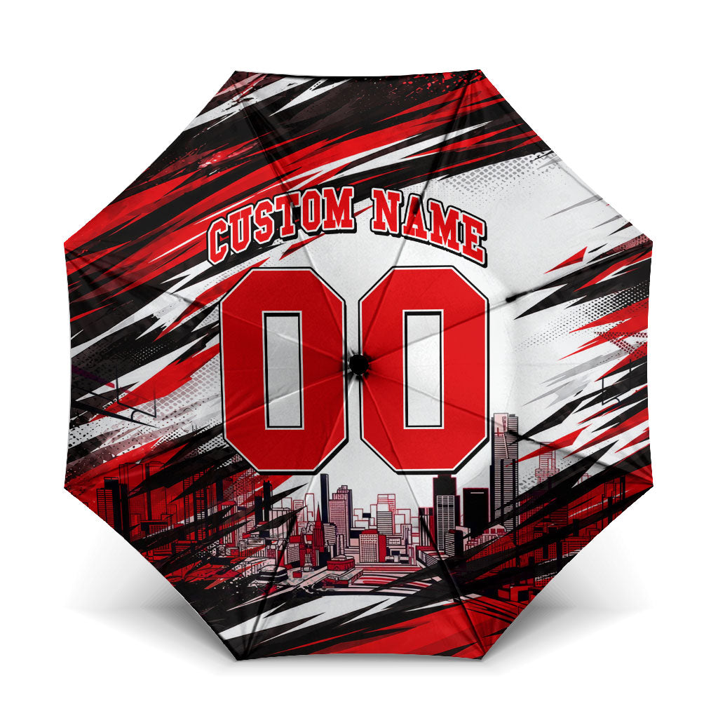 Personalised Melbourne Renegades Cricket Fan Pride Umbrella Dynamic Cricket Graphic Art With Melbourne City Skyline
