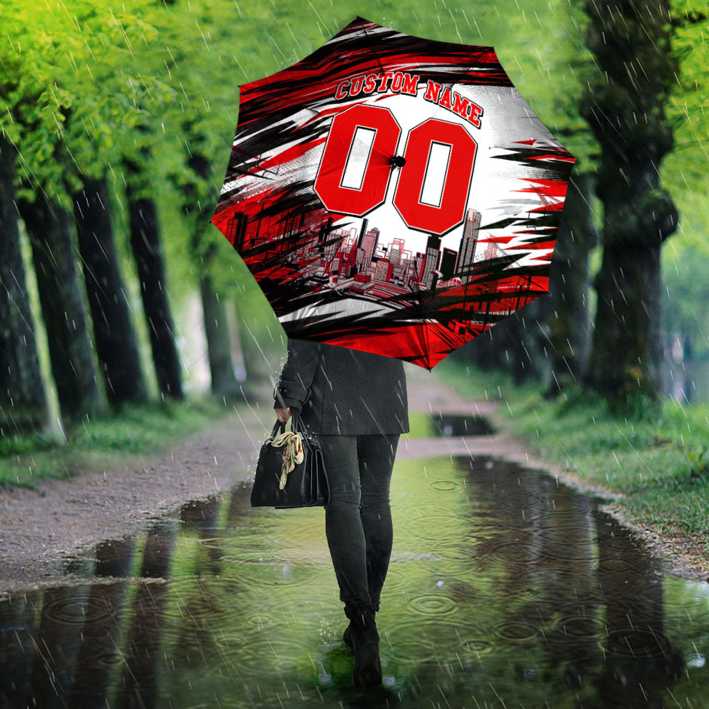 Personalised Melbourne Renegades Cricket Fan Pride Umbrella Dynamic Cricket Graphic Art With Melbourne City Skyline