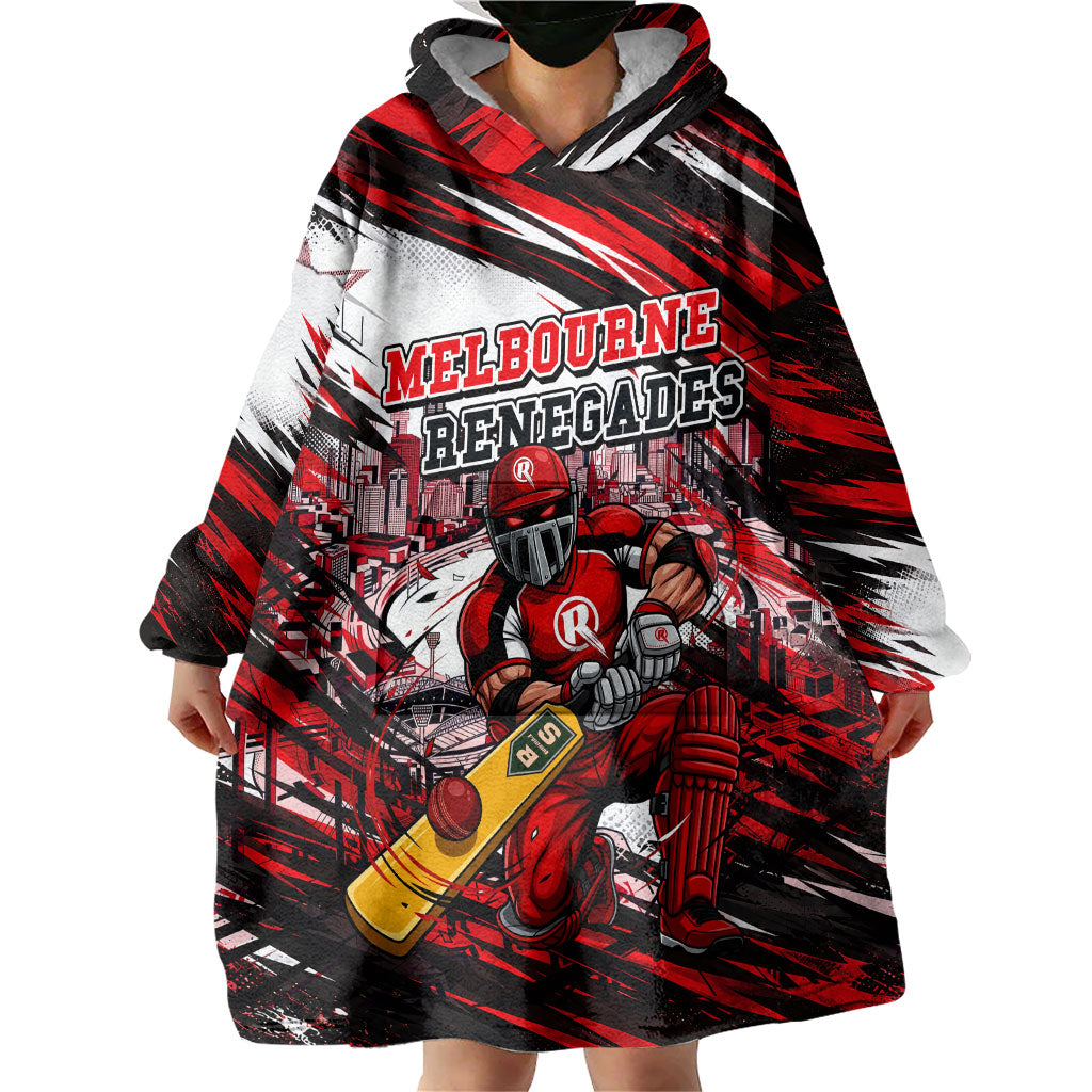 Personalised Melbourne Renegades Cricket Fan Pride Wearable Blanket Hoodie Dynamic Cricket Graphic Art With Melbourne City Skyline