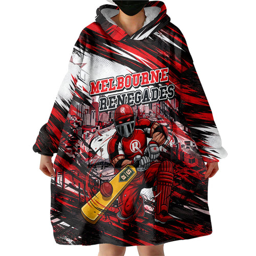 Personalised Melbourne Renegades Cricket Fan Pride Wearable Blanket Hoodie Dynamic Cricket Graphic Art With Melbourne City Skyline