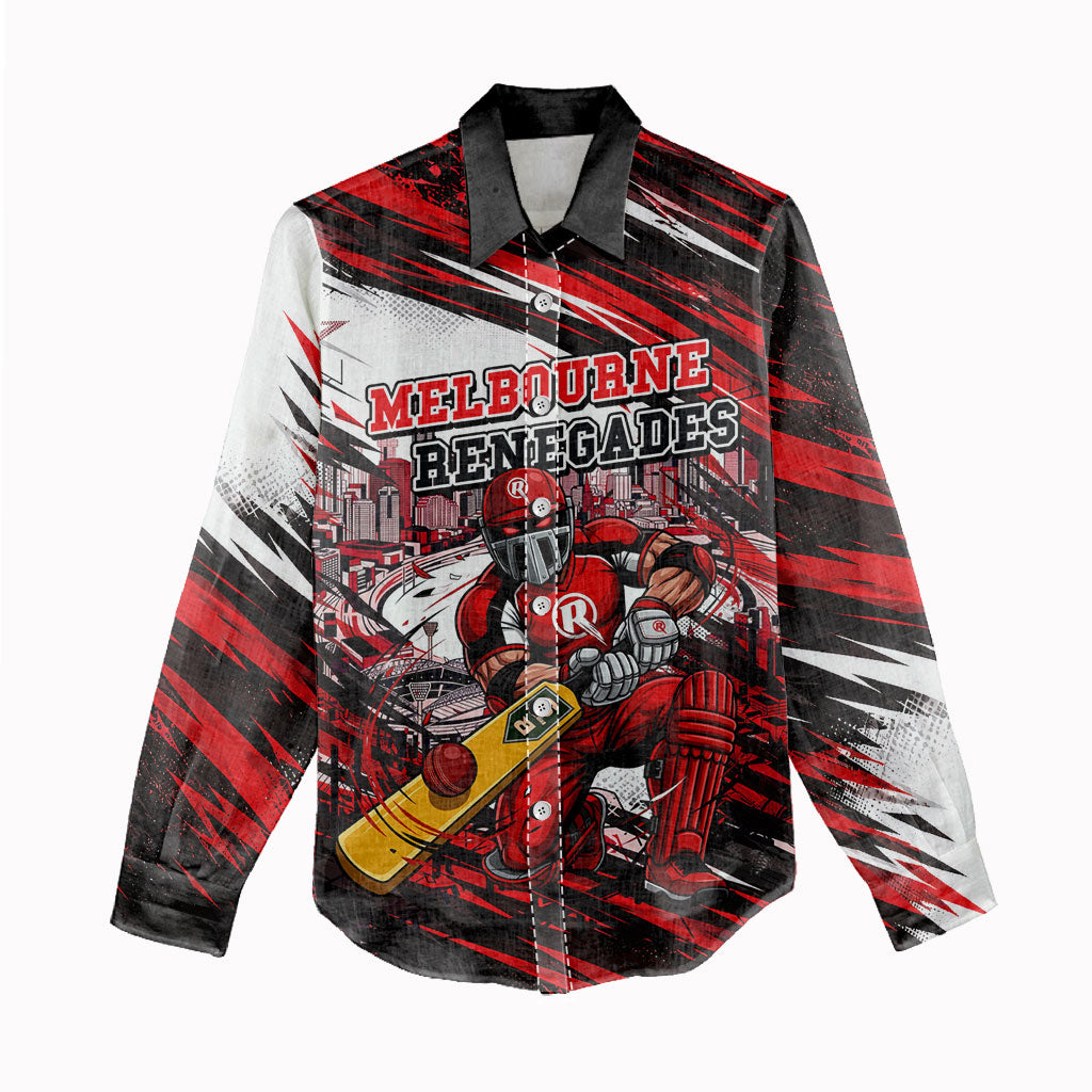 Personalised Melbourne Renegades Cricket Fan Pride Women Casual Shirt Dynamic Cricket Graphic Art With Melbourne City Skyline