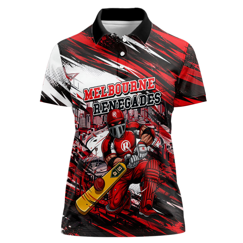Personalised Melbourne Renegades Cricket Fan Pride Women Polo Shirt Dynamic Cricket Graphic Art With Melbourne City Skyline