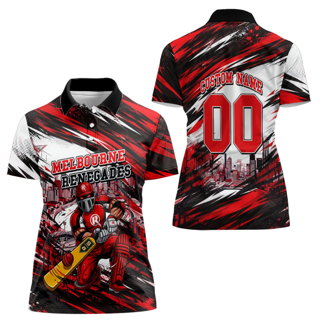 Personalised Melbourne Renegades Cricket Fan Pride Women Polo Shirt Dynamic Cricket Graphic Art With Melbourne City Skyline
