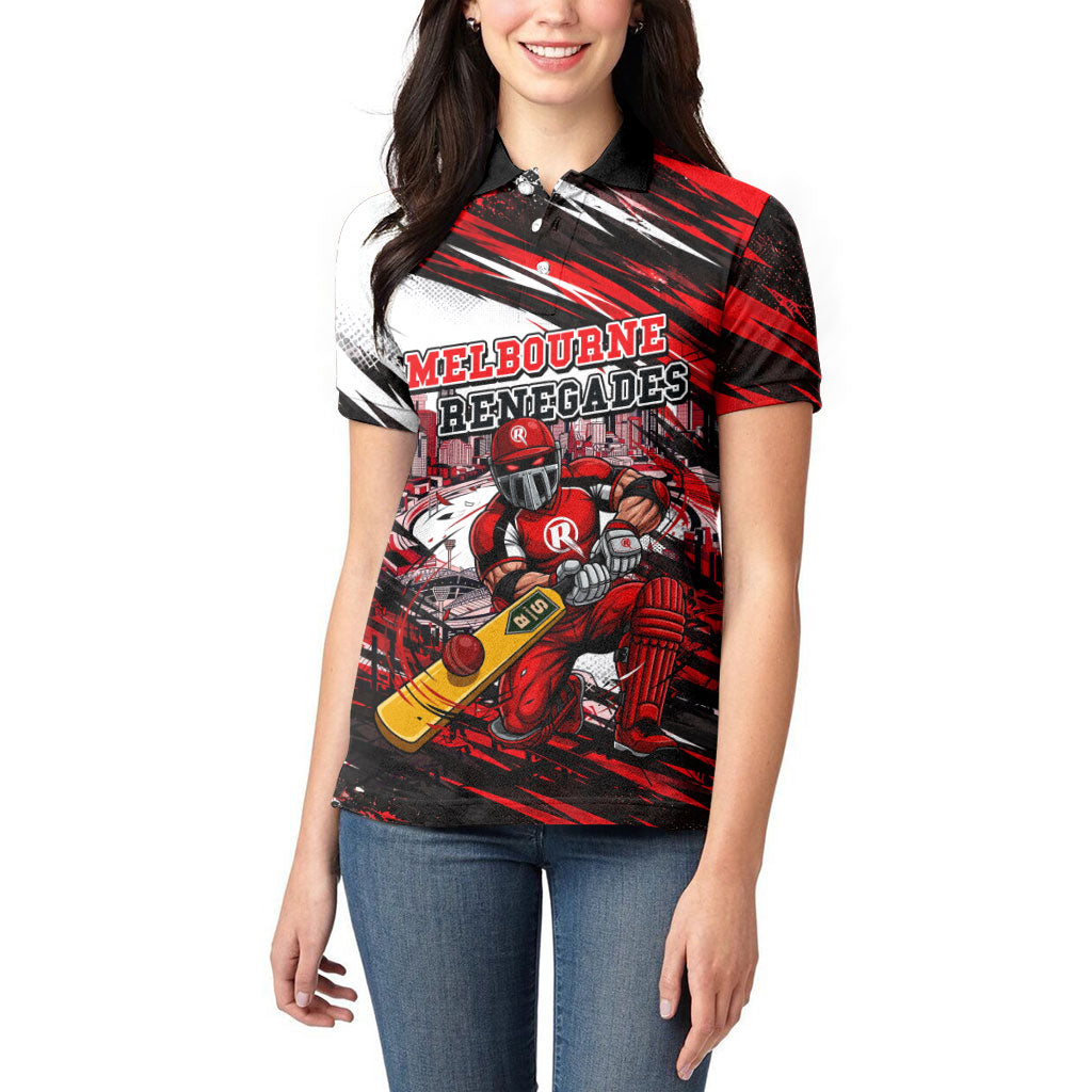 Personalised Melbourne Renegades Cricket Fan Pride Women Polo Shirt Dynamic Cricket Graphic Art With Melbourne City Skyline