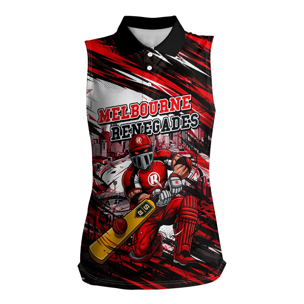 Personalised Melbourne Renegades Cricket Fan Pride Women Sleeveless Polo Shirt Dynamic Cricket Graphic Art With Melbourne City Skyline