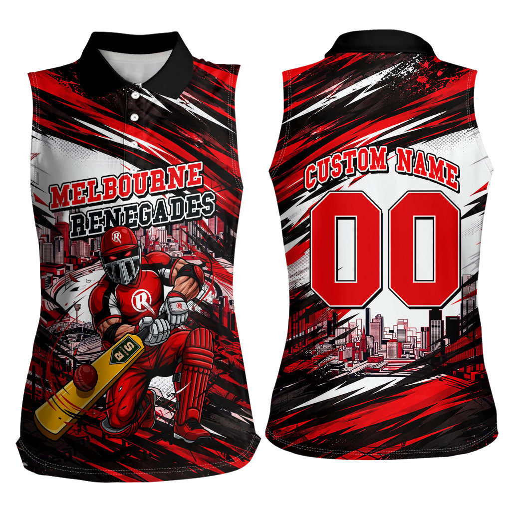 Personalised Melbourne Renegades Cricket Fan Pride Women Sleeveless Polo Shirt Dynamic Cricket Graphic Art With Melbourne City Skyline