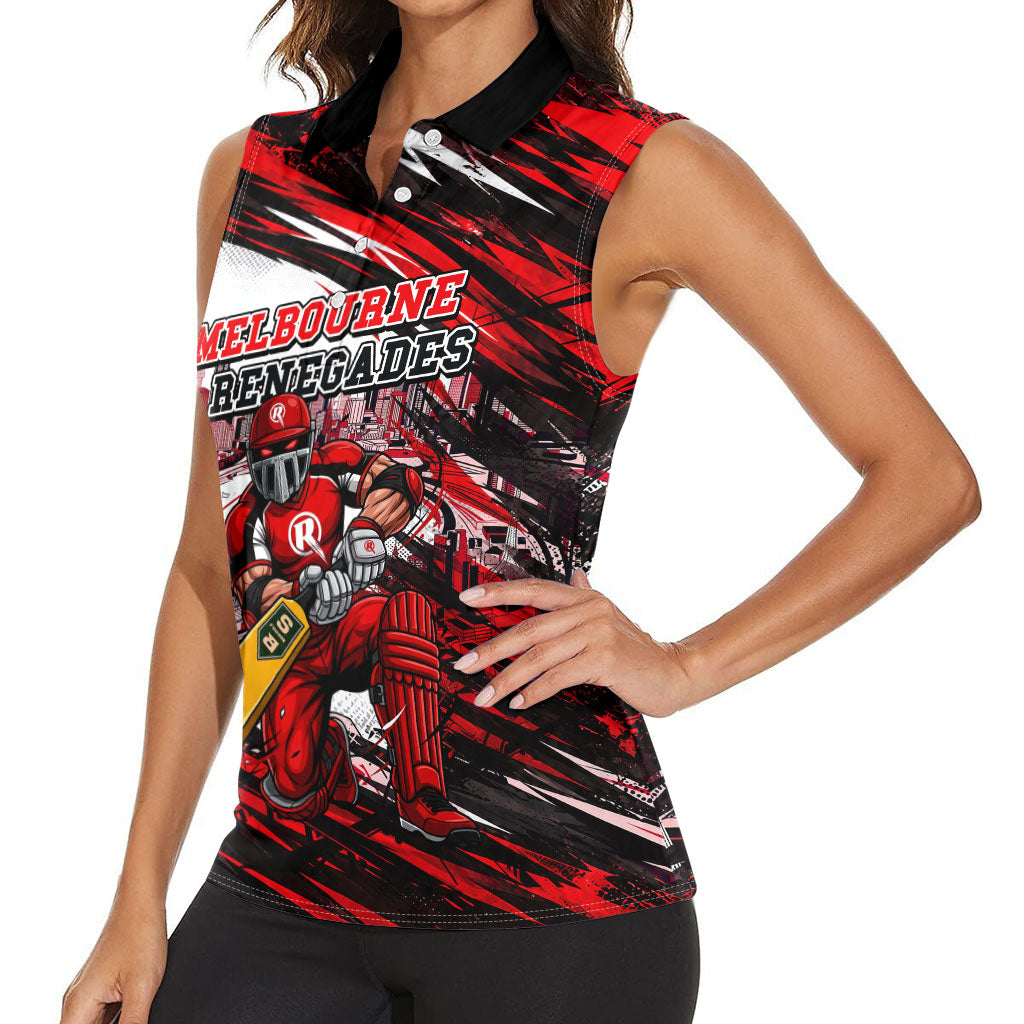 Personalised Melbourne Renegades Cricket Fan Pride Women Sleeveless Polo Shirt Dynamic Cricket Graphic Art With Melbourne City Skyline