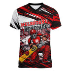 Personalised Melbourne Renegades Cricket Fan Pride Women V-Neck T-Shirt Dynamic Cricket Graphic Art With Melbourne City Skyline