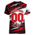 Personalised Melbourne Renegades Cricket Fan Pride Women V-Neck T-Shirt Dynamic Cricket Graphic Art With Melbourne City Skyline