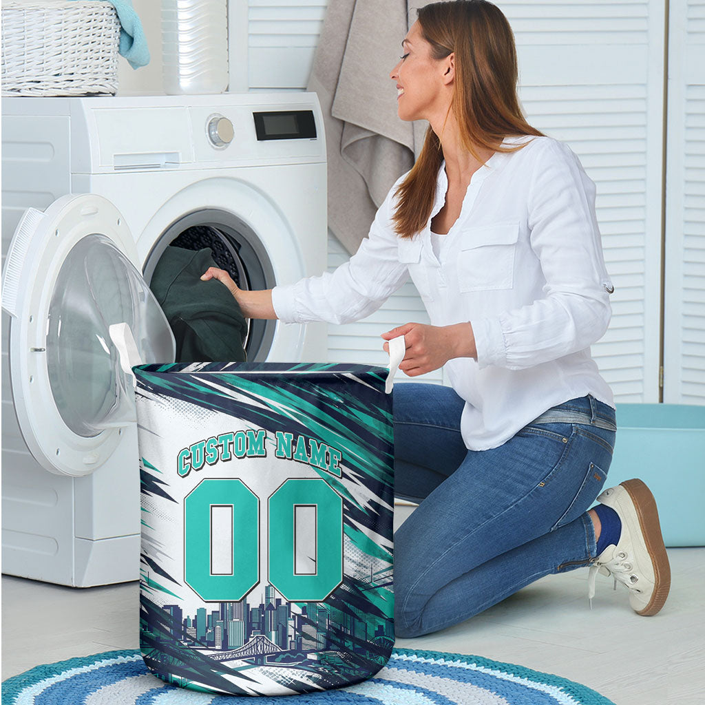 Personalised Brisbane Heat Cricket Fan Pride Laundry Basket Dynamic Flaming Cricket Graphic Art With Brisbane Skyline