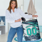 Personalised Brisbane Heat Cricket Fan Pride Laundry Basket Dynamic Flaming Cricket Graphic Art With Brisbane Skyline