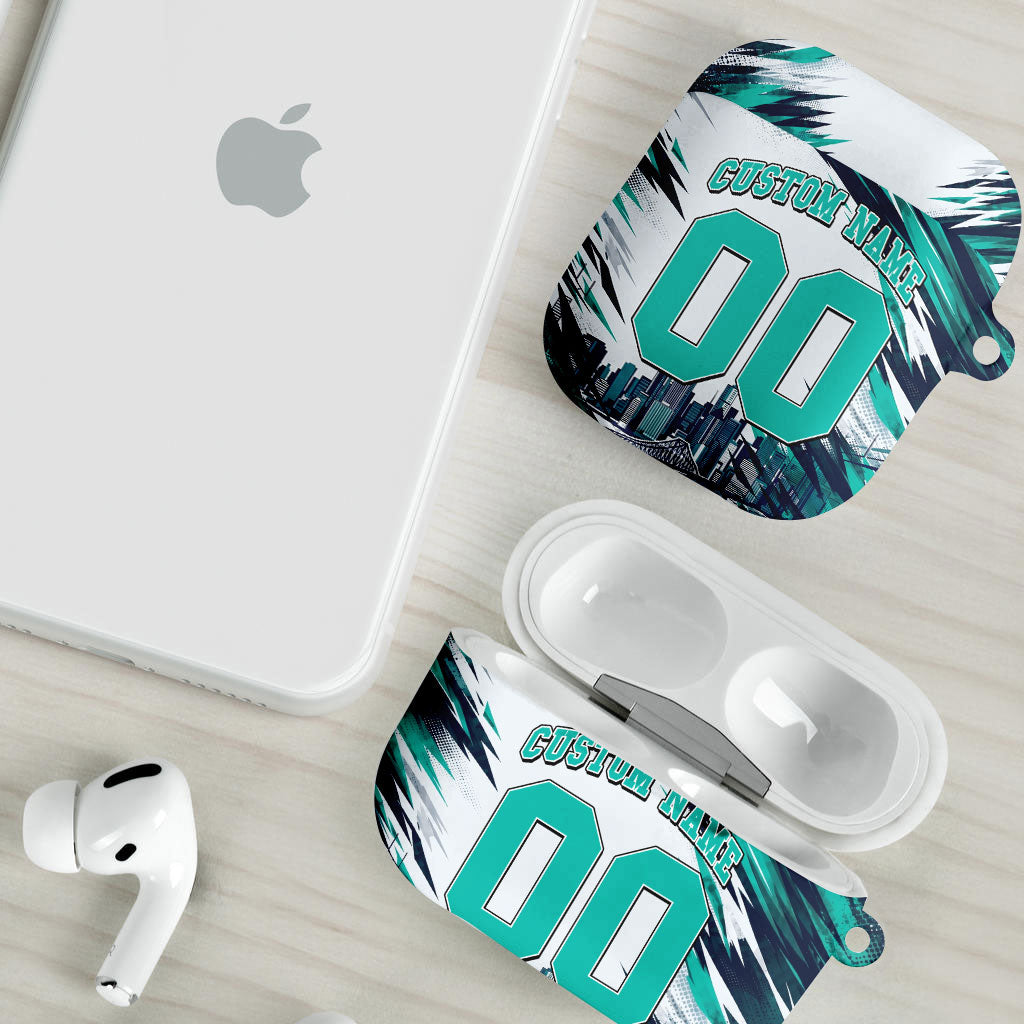 Personalised Brisbane Heat Cricket Fan Pride AirPods Case Dynamic Flaming Cricket Graphic Art With Brisbane Skyline