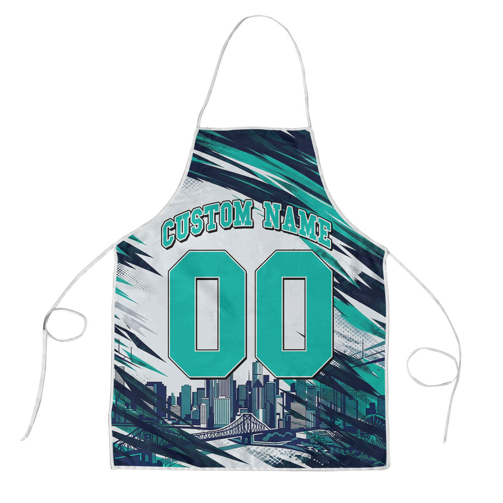 Personalised Brisbane Heat Cricket Fan Pride Apron Dynamic Flaming Cricket Graphic Art With Brisbane Skyline