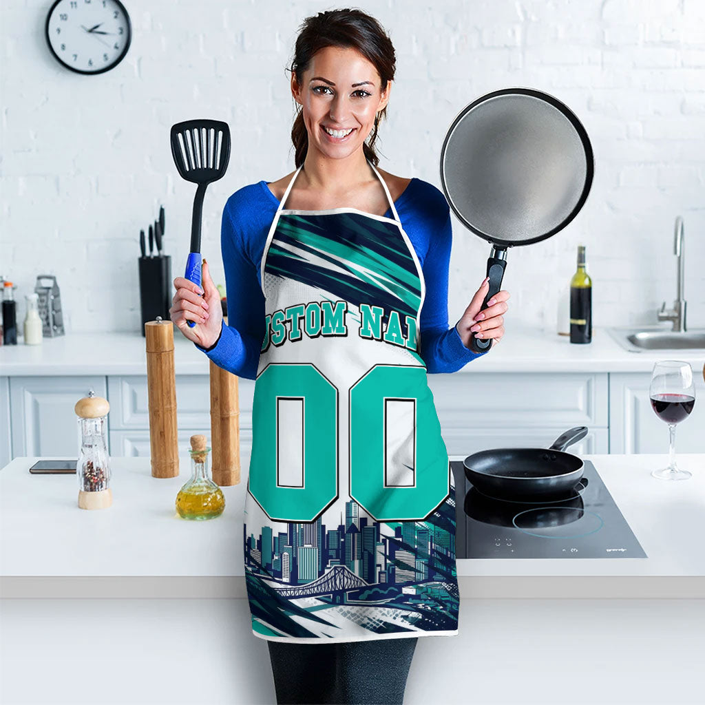 Personalised Brisbane Heat Cricket Fan Pride Apron Dynamic Flaming Cricket Graphic Art With Brisbane Skyline