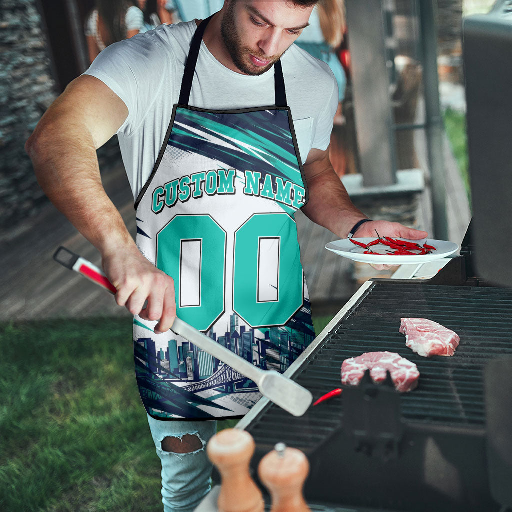 Personalised Brisbane Heat Cricket Fan Pride Apron Dynamic Flaming Cricket Graphic Art With Brisbane Skyline