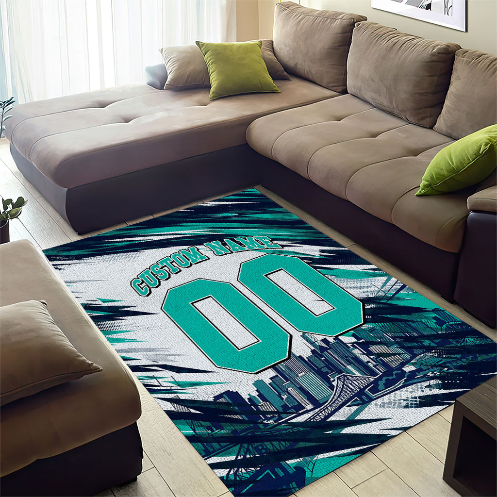 Personalised Brisbane Heat Cricket Fan Pride Area Rug Dynamic Flaming Cricket Graphic Art With Brisbane Skyline