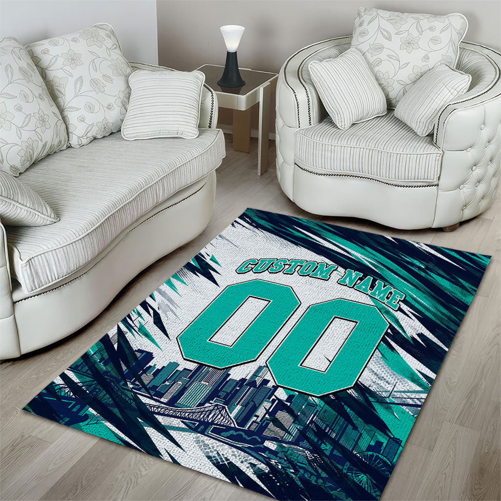 Personalised Brisbane Heat Cricket Fan Pride Area Rug Dynamic Flaming Cricket Graphic Art With Brisbane Skyline