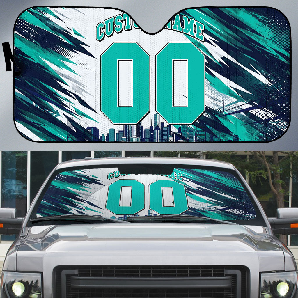 Personalised Brisbane Heat Cricket Fan Pride Auto Sun Shade Dynamic Flaming Cricket Graphic Art With Brisbane Skyline