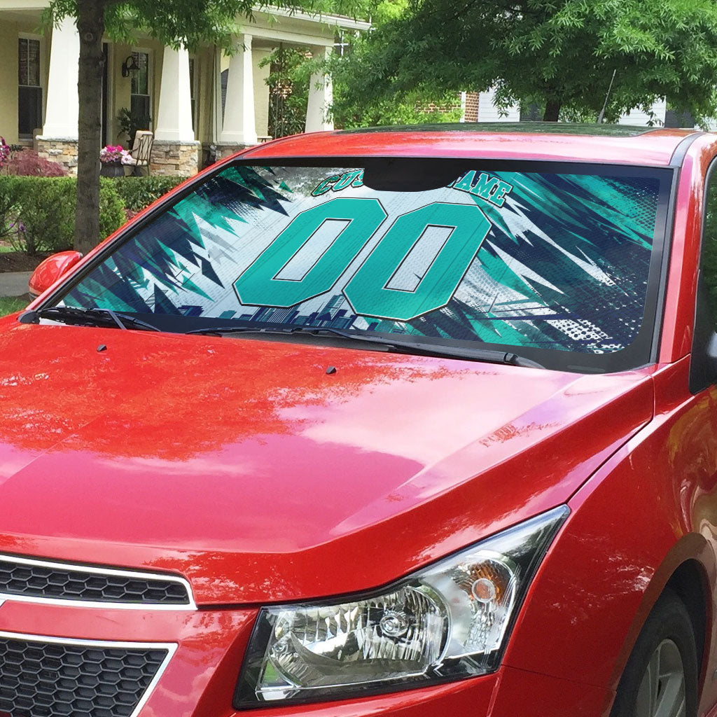 Personalised Brisbane Heat Cricket Fan Pride Auto Sun Shade Dynamic Flaming Cricket Graphic Art With Brisbane Skyline