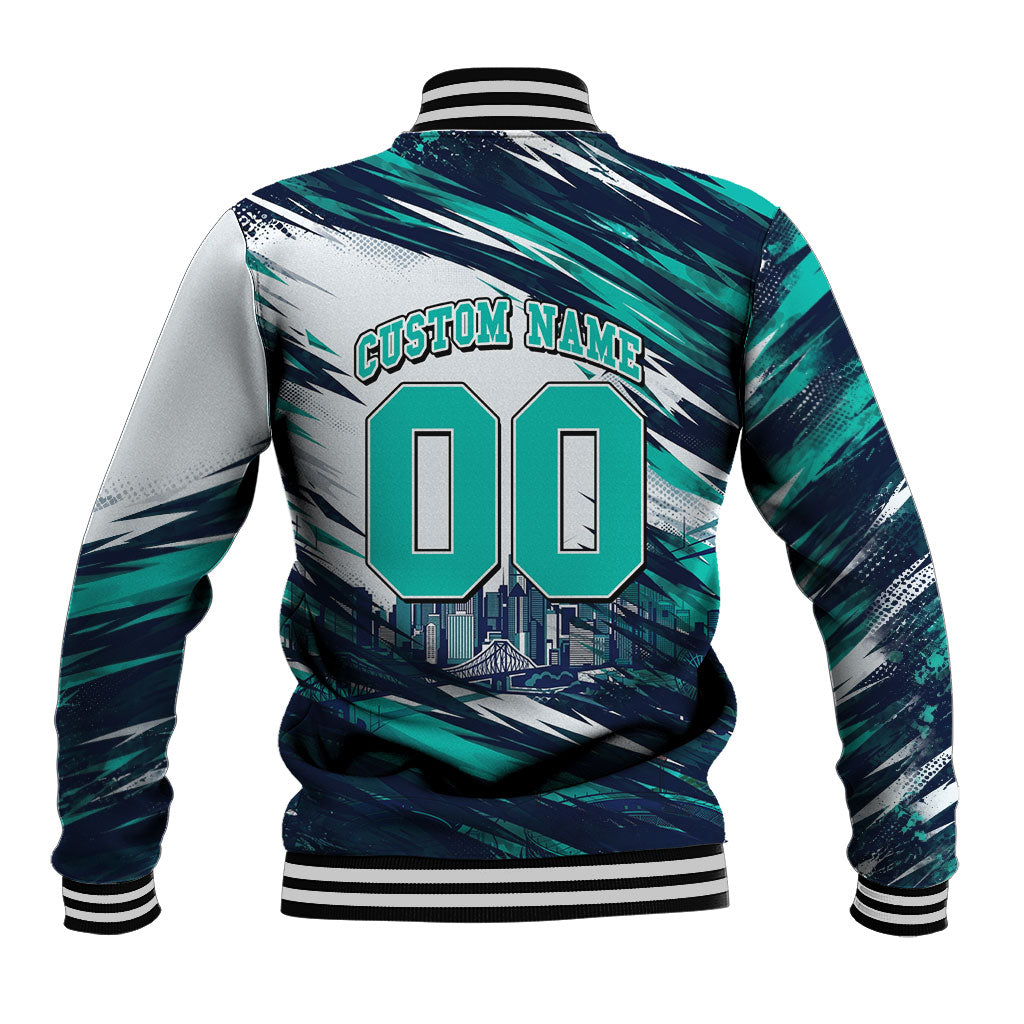 Personalised Brisbane Heat Cricket Fan Pride Baseball Jacket Dynamic Flaming Cricket Graphic Art With Brisbane Skyline