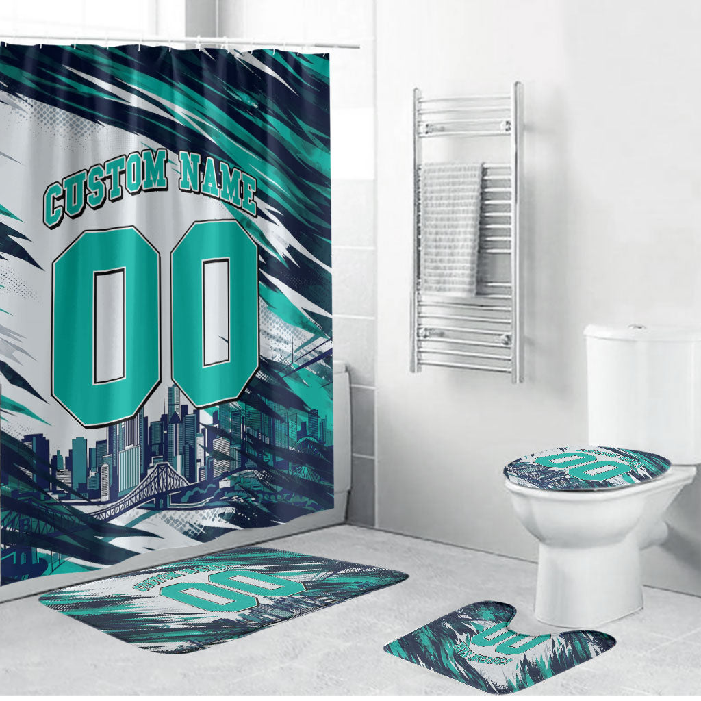 Personalised Brisbane Heat Cricket Fan Pride Bathroom Set Dynamic Flaming Cricket Graphic Art With Brisbane Skyline