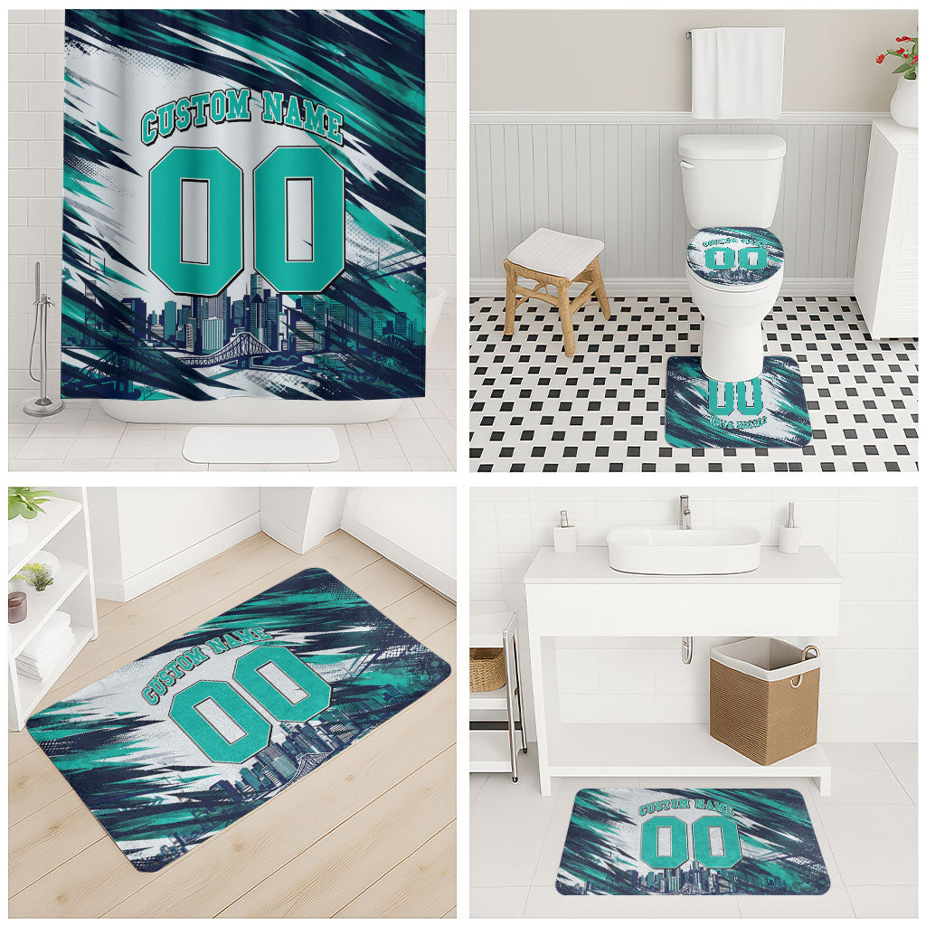 Personalised Brisbane Heat Cricket Fan Pride Bathroom Set Dynamic Flaming Cricket Graphic Art With Brisbane Skyline