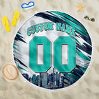 Personalised Brisbane Heat Cricket Fan Pride Beach Blanket Dynamic Flaming Cricket Graphic Art With Brisbane Skyline