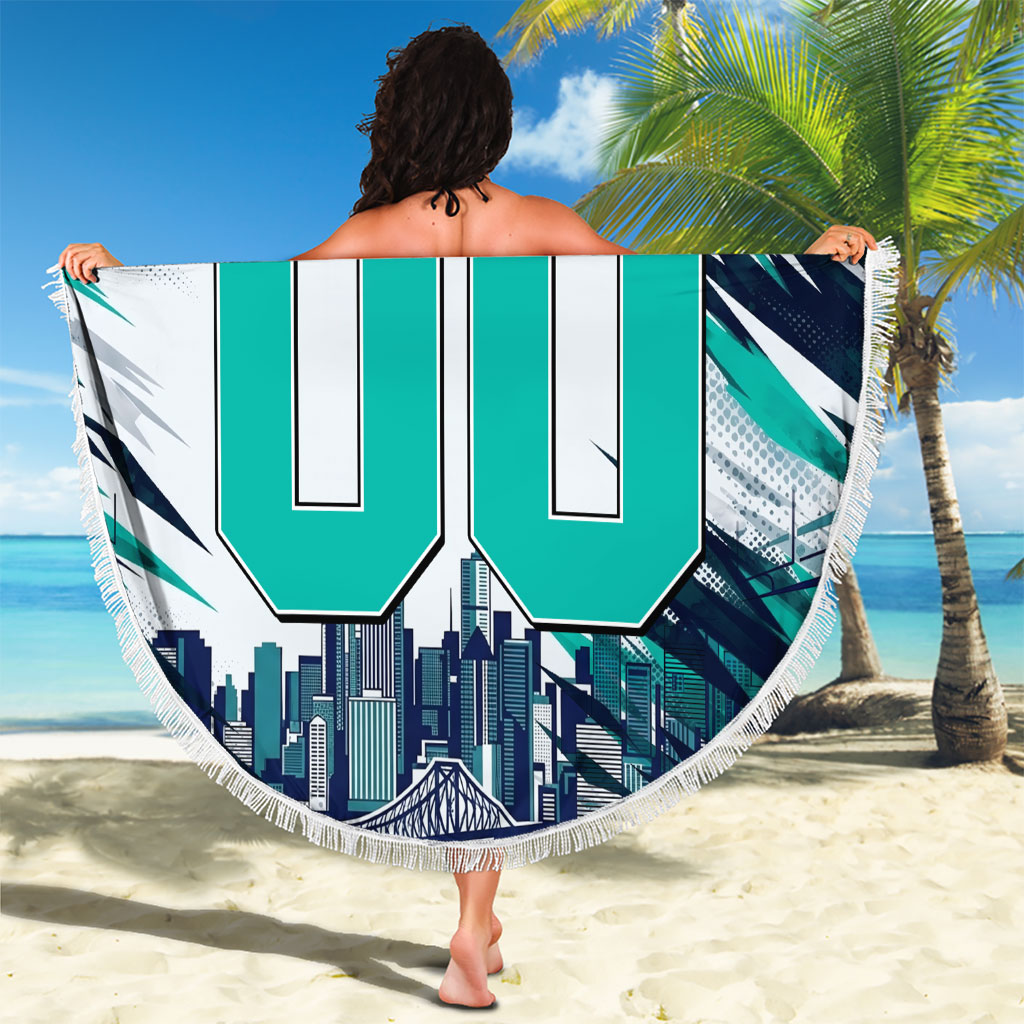 Personalised Brisbane Heat Cricket Fan Pride Beach Blanket Dynamic Flaming Cricket Graphic Art With Brisbane Skyline
