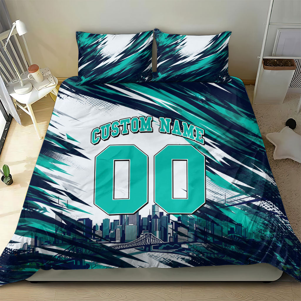 Personalised Brisbane Heat Cricket Fan Pride Bedding Set Dynamic Flaming Cricket Graphic Art With Brisbane Skyline
