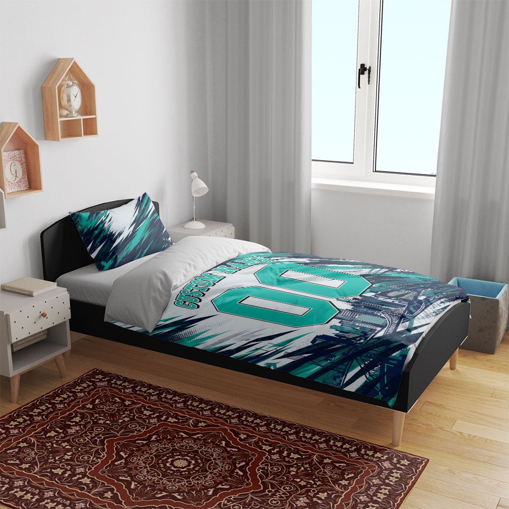 Personalised Brisbane Heat Cricket Fan Pride Bedding Set Dynamic Flaming Cricket Graphic Art With Brisbane Skyline