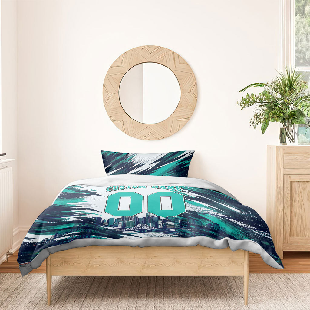 Personalised Brisbane Heat Cricket Fan Pride Bedding Set Dynamic Flaming Cricket Graphic Art With Brisbane Skyline