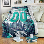 Personalised Brisbane Heat Cricket Fan Pride Blanket Dynamic Flaming Cricket Graphic Art With Brisbane Skyline