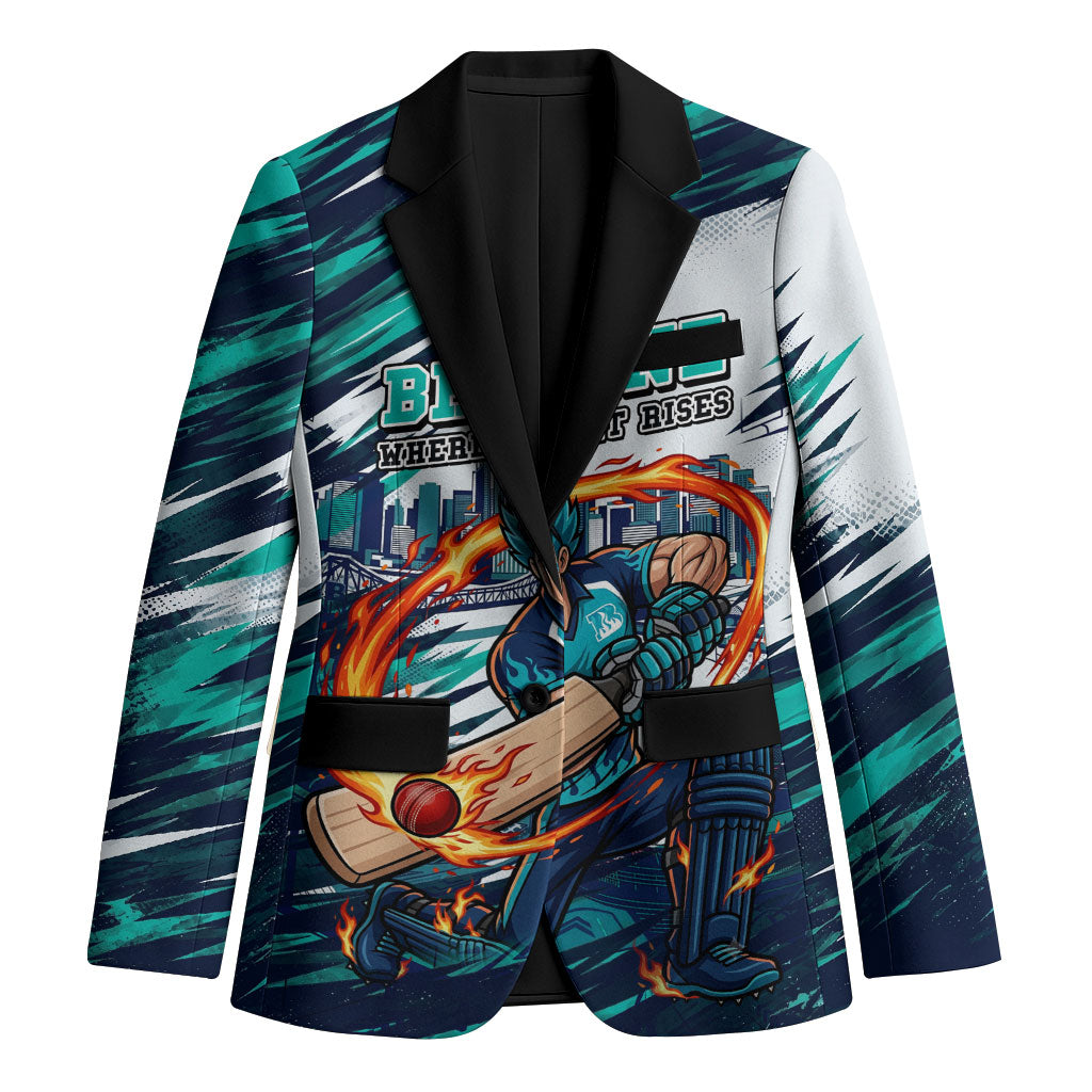 Personalised Brisbane Heat Cricket Fan Pride Blazer Dynamic Flaming Cricket Graphic Art With Brisbane Skyline