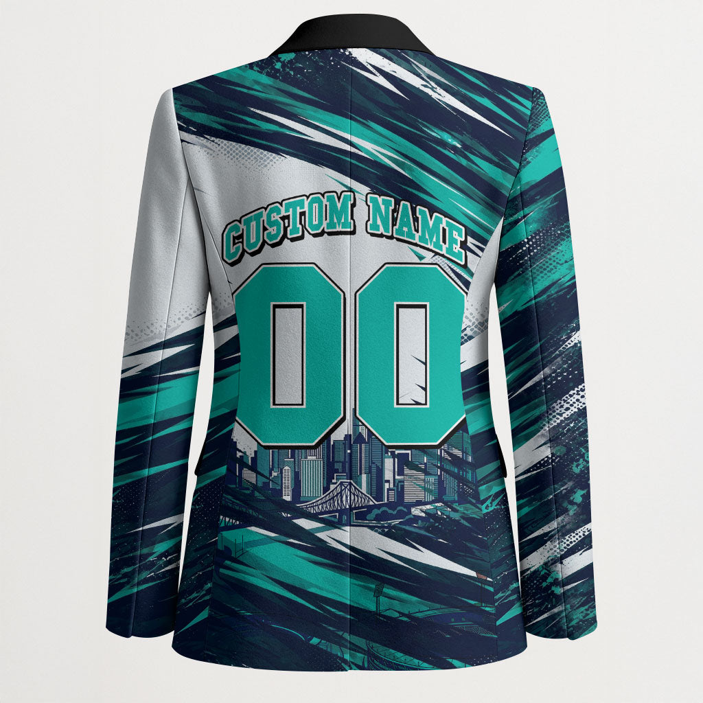 Personalised Brisbane Heat Cricket Fan Pride Blazer Dynamic Flaming Cricket Graphic Art With Brisbane Skyline