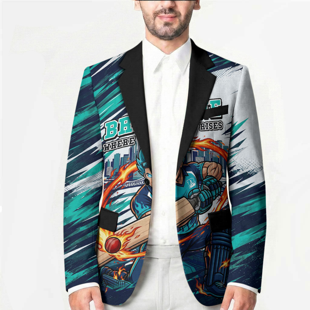 Personalised Brisbane Heat Cricket Fan Pride Blazer Dynamic Flaming Cricket Graphic Art With Brisbane Skyline
