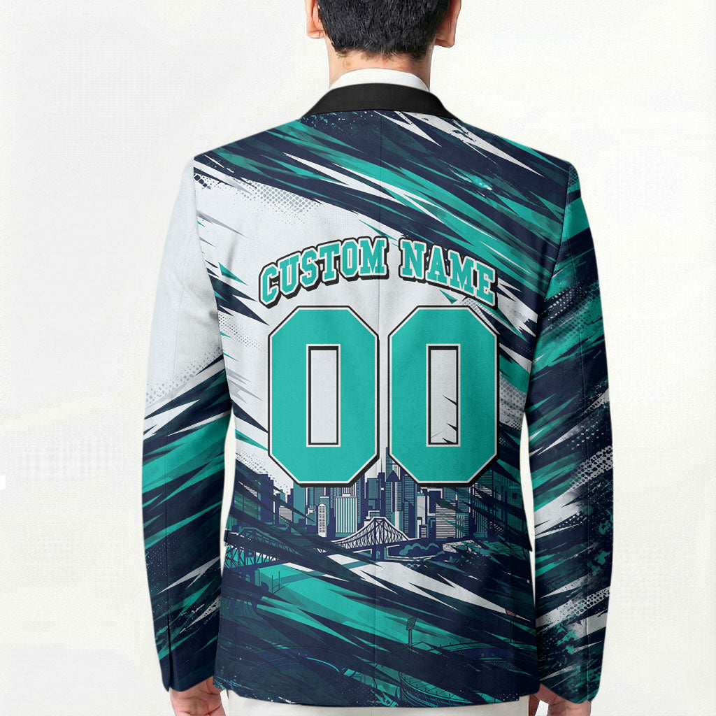 Personalised Brisbane Heat Cricket Fan Pride Blazer Dynamic Flaming Cricket Graphic Art With Brisbane Skyline
