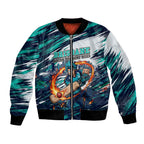 Personalised Brisbane Heat Cricket Fan Pride Bomber Jacket Dynamic Flaming Cricket Graphic Art With Brisbane Skyline