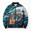 Personalised Brisbane Heat Cricket Fan Pride Bomber Puffer Jacket Dynamic Flaming Cricket Graphic Art With Brisbane Skyline