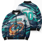 Personalised Brisbane Heat Cricket Fan Pride Bomber Puffer Jacket Dynamic Flaming Cricket Graphic Art With Brisbane Skyline