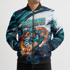Personalised Brisbane Heat Cricket Fan Pride Bomber Puffer Jacket Dynamic Flaming Cricket Graphic Art With Brisbane Skyline