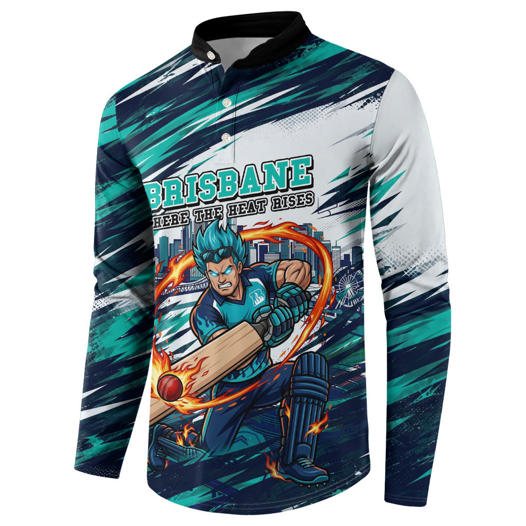 Personalised Brisbane Heat Cricket Fan Pride Button Sweatshirt Dynamic Flaming Cricket Graphic Art With Brisbane Skyline