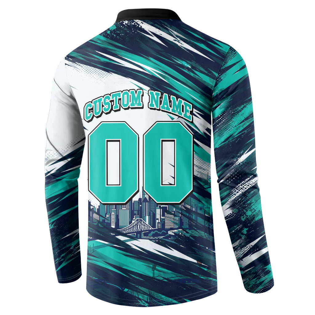 Personalised Brisbane Heat Cricket Fan Pride Button Sweatshirt Dynamic Flaming Cricket Graphic Art With Brisbane Skyline